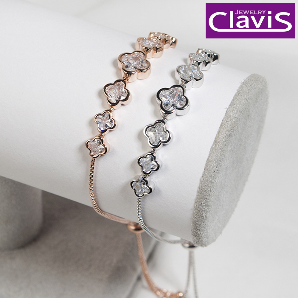 Clavis [클라비스] 큐빅클로버 링크 팔찌 CL14kp-BB010