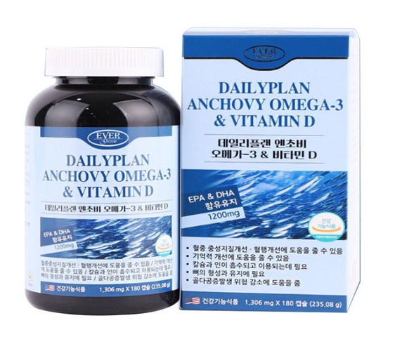 에버그린 데일리플랜 엔쵸비오메가3 & 비타민D 1306mg x 180캡슐