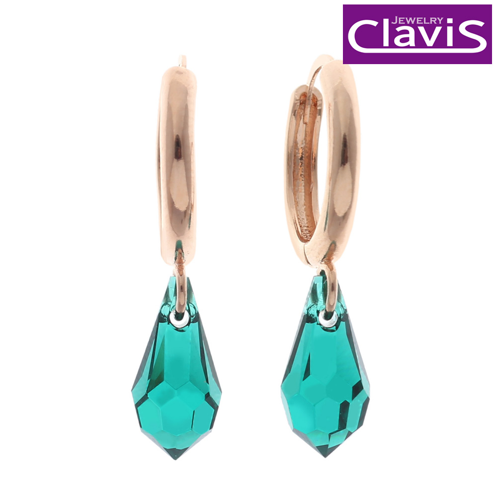 Clavis [클라비스] 14k 스와로브스키 에메랄드 물방울 원터치 귀걸이 CL14kp EGP081