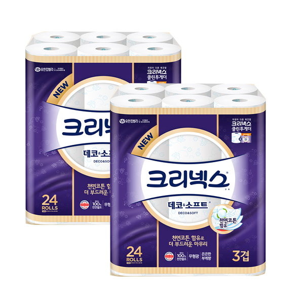 크리넥스 3겹 데코엔소프트 38M 24롤 2팩