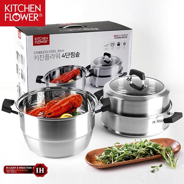 [키친플라워] 만능 올스텐 인덕션가능 4단 찜솥