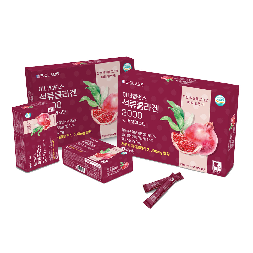 [약국판매용] 이너밸런스 석류콜라겐 3000 with 엘라스틴 22g x 60포 선물세트