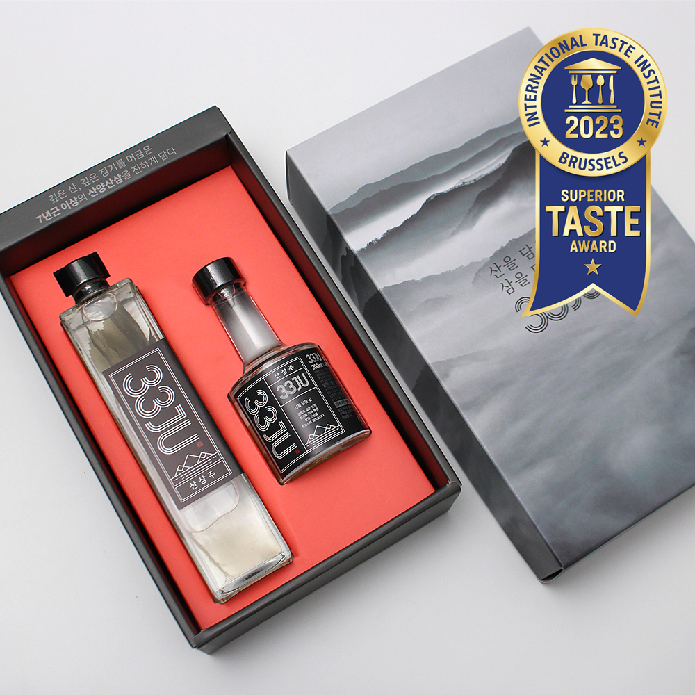 [33가] 7년이상 근 3333시간 숙성 산삼주 18도 2종 선물세트 (500ml 1병 x 200ml 1병) 대표이미지 섬네일