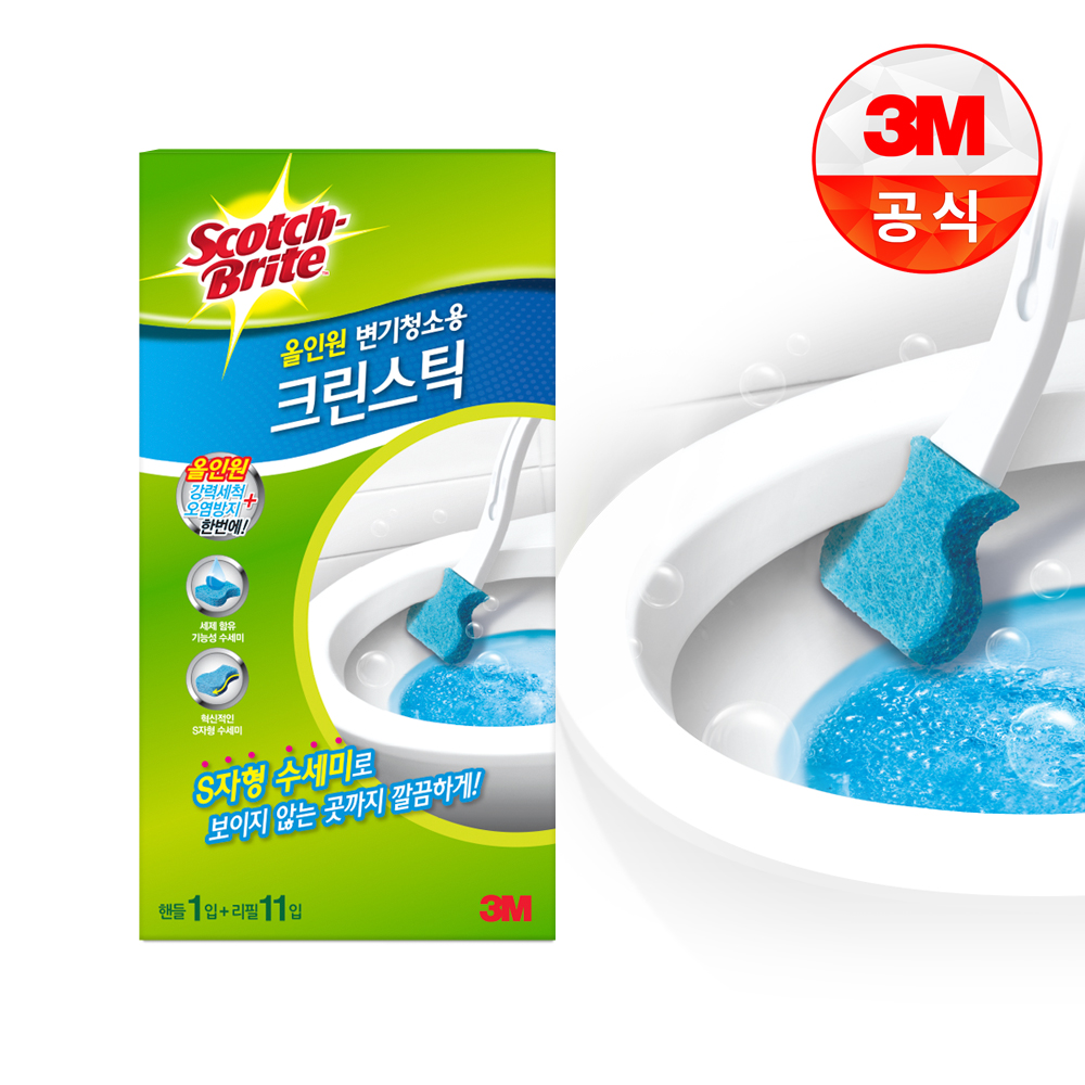 [3M]올인원 변기청소용 크린스틱 핸들+리필 11입