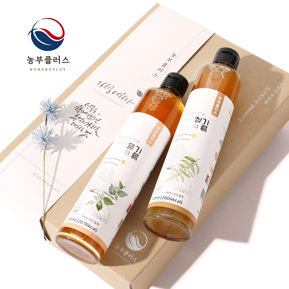 농부플러스 국산 냉압착 생들기름 저온착유 들기름 참기름 180ml 2병 선물세트