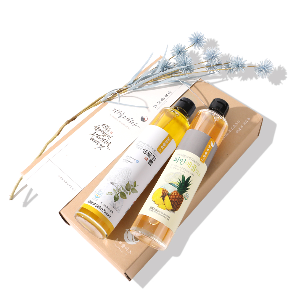농부플러스 국산 냉압착 생들기름 저온착유 참기름 들기름 수제발효식초 300ml 2병 선물세트