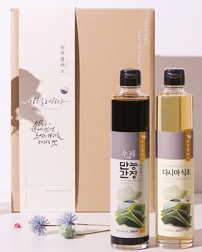 농부플러스 만능간장 맛간장 + 수제발효식초 300ml 2병 선물세트