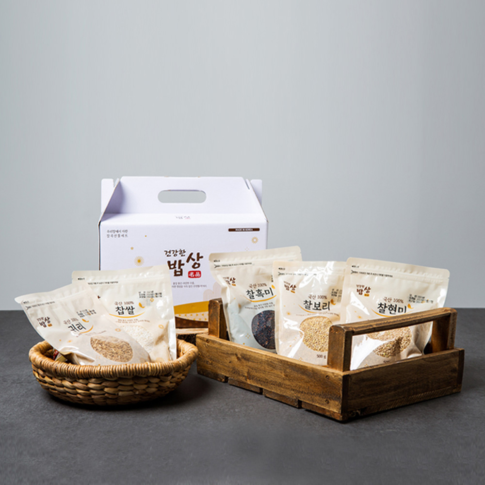 건강한 밥상 국산 잡곡5종세트 선물세트 2.5kg (찰현미,찰흑미,귀리,찰보리,찹쌀 각500g) 대표이미지 섬네일