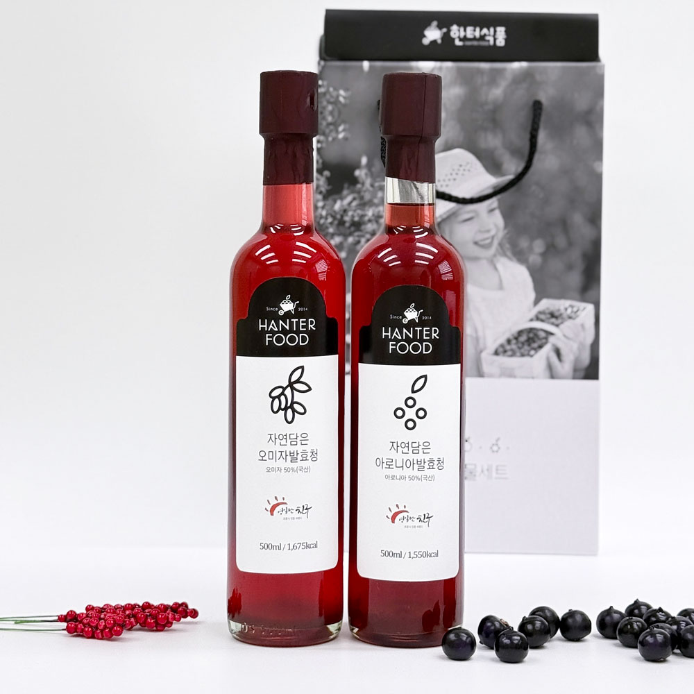 한터식품 국내산 수제발효 오미자청 아로니아청 500ml 2종세트 대표이미지 섬네일