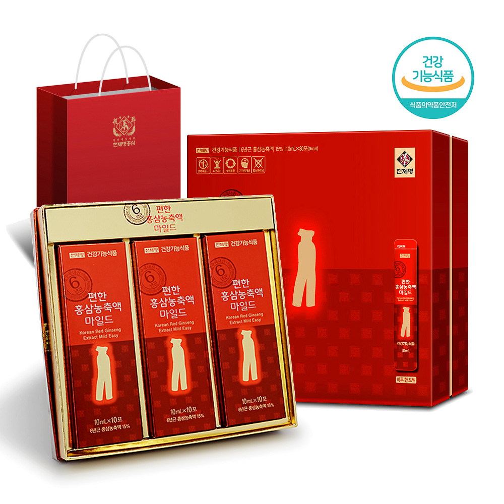 [천제명] 6년근 편한홍삼농축액 마일드 홍삼스틱 (10ml x 30포) + 쇼핑백 대표이미지 섬네일