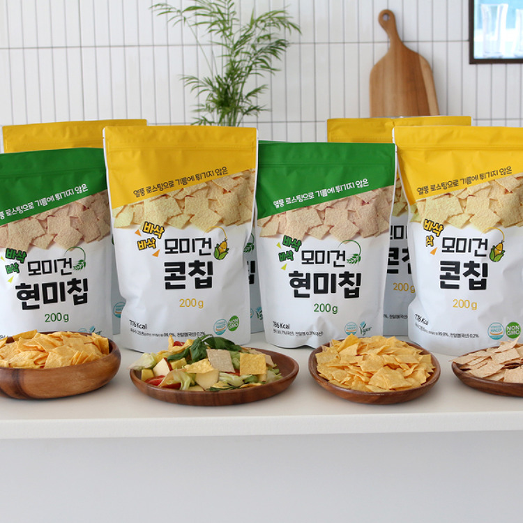 지브로와 모미건 기름 제로 비건 온가족 건강 과자 현미칩 / 콘칩 200g *2
