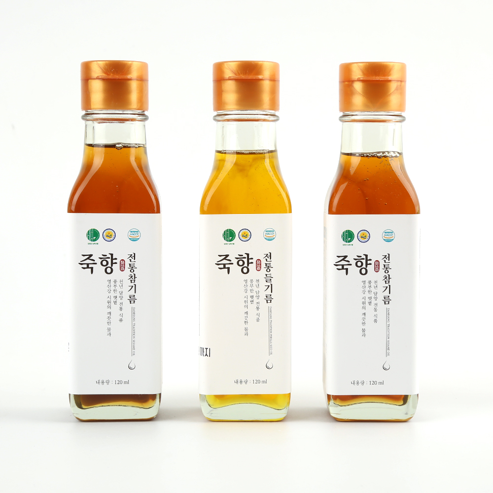 (국내산)죽향 참기름세트-참기름120ml*2병+들기름120ml*1병