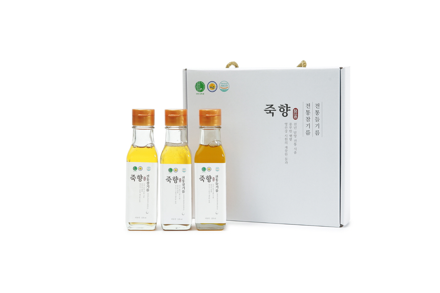 (국내산)죽향 참기름세트-참기름120ml*2병+들기름120ml*1병