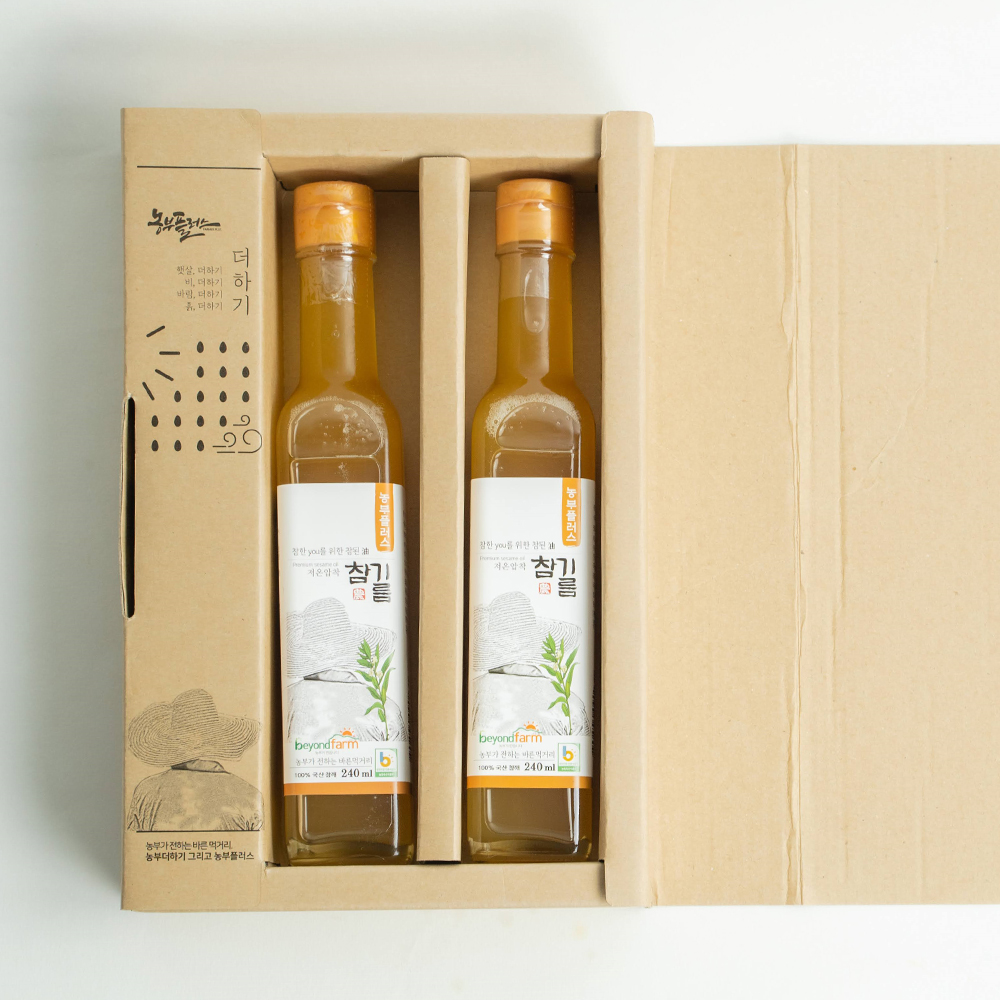 농부플러스 국산 저온착유 들기름 저온착유 참기름 240ml 2병 선물세트