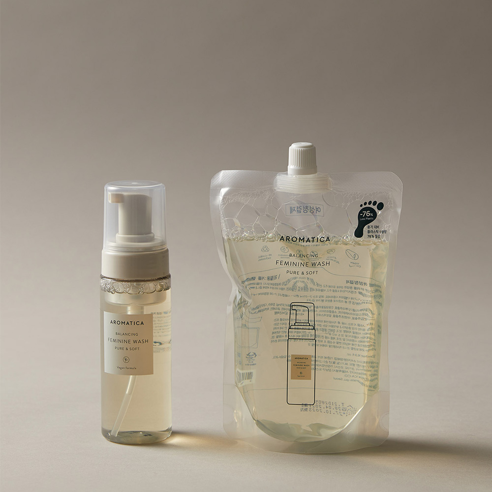[실속 세트] 아로마티카 퓨어앤 소프트 여성청결제 본품 170ml + 리필 500ml