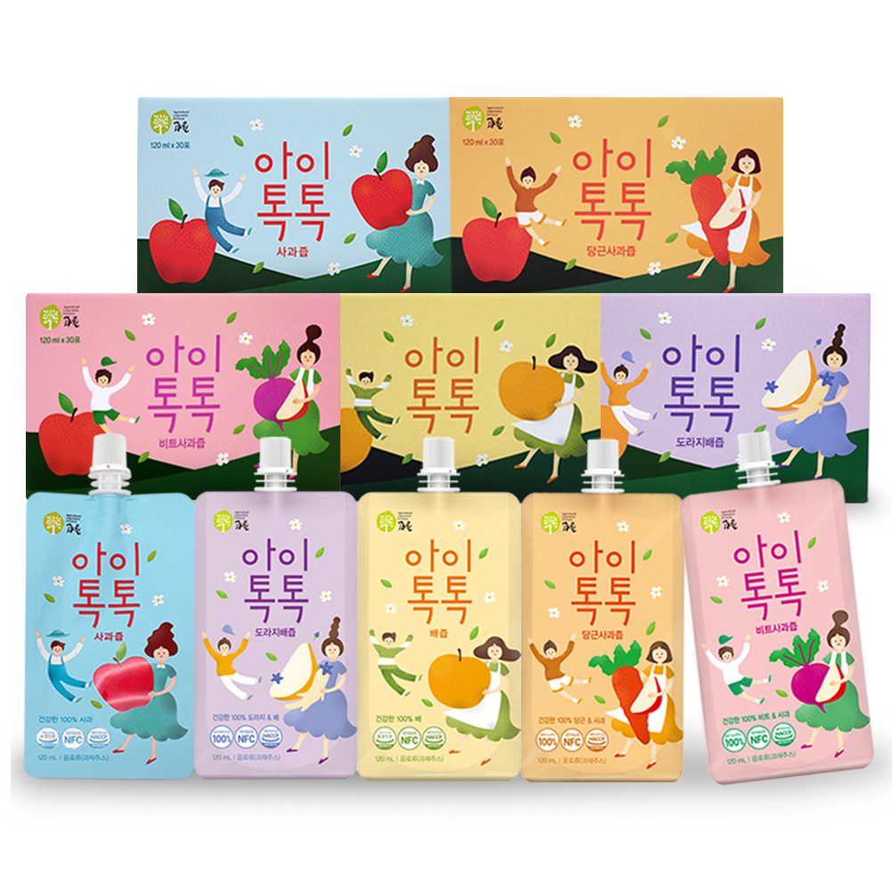  찬이네과수원 과일즙 스파우트 120ml 30포 1박스 (사과즙/배즙/도라지배즙)