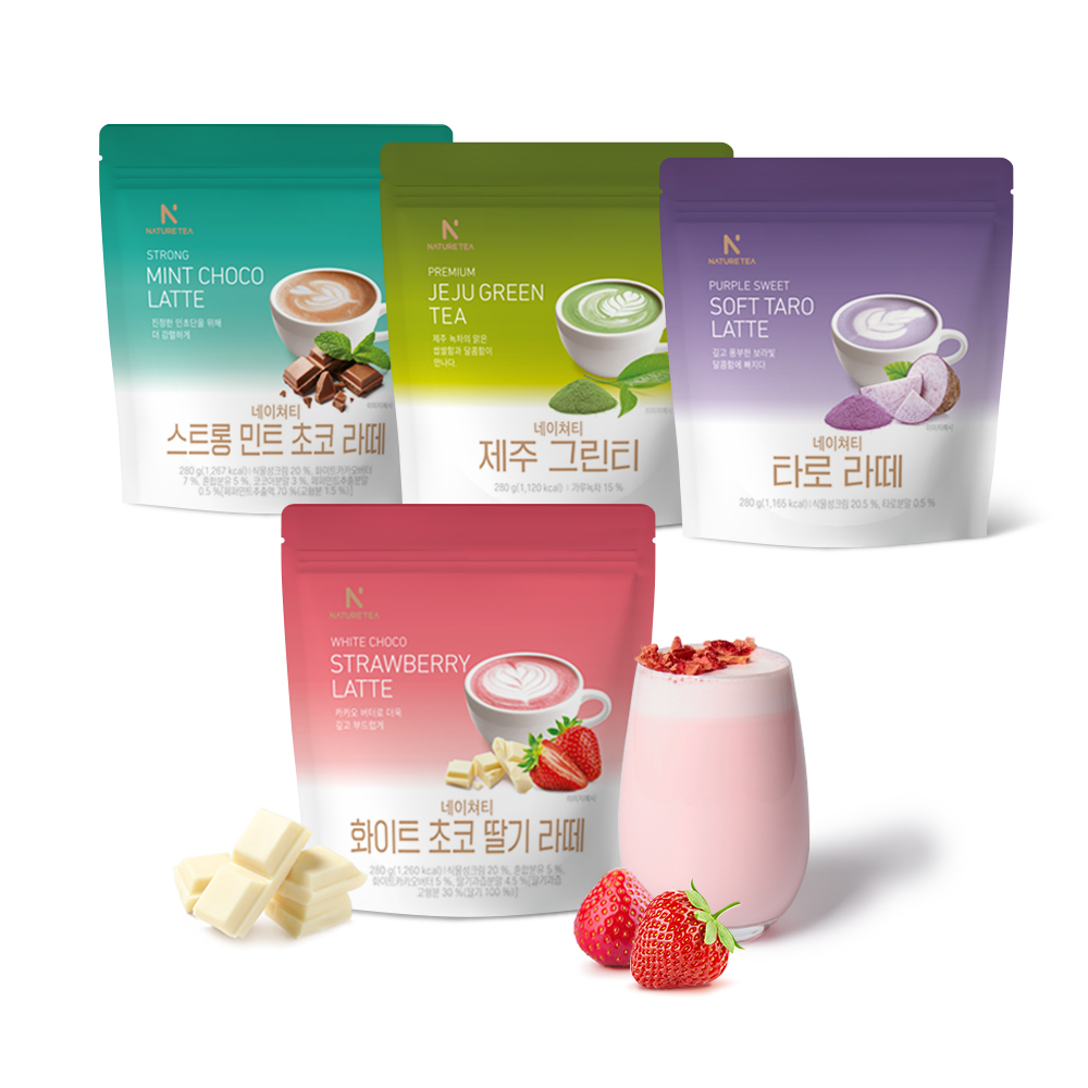 [네이쳐티] 홈카페 라떼 음료 파우더, 그린티280g/타로280g/민트초코280g/화이트초코딸기280g