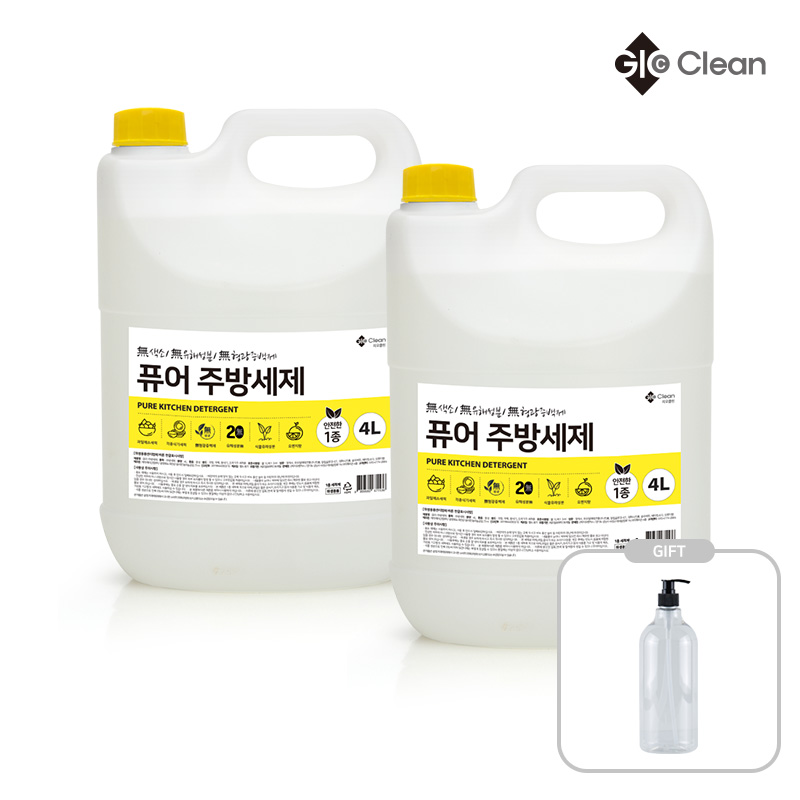 1+1 지오클린 퓨어 주방세제 1종 친환경 대용량 4L+공병