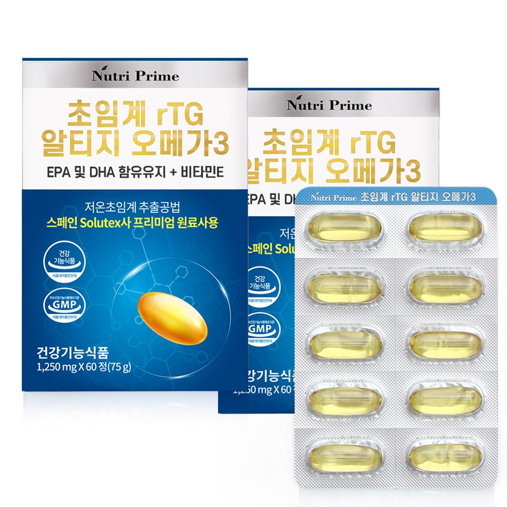 뉴트리프라임 저온 초임계 rTG 알티지 오메가3 1250mg 120정 4개월 기억력 혈행