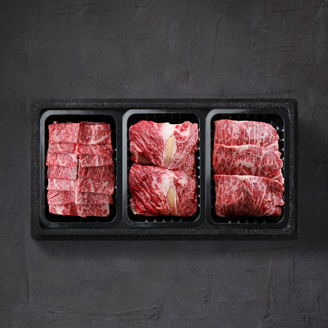 [딜맛] 우리한우 1등급 실속구이세트 1호 900g (등심+채끝+갈비살/각 300g)