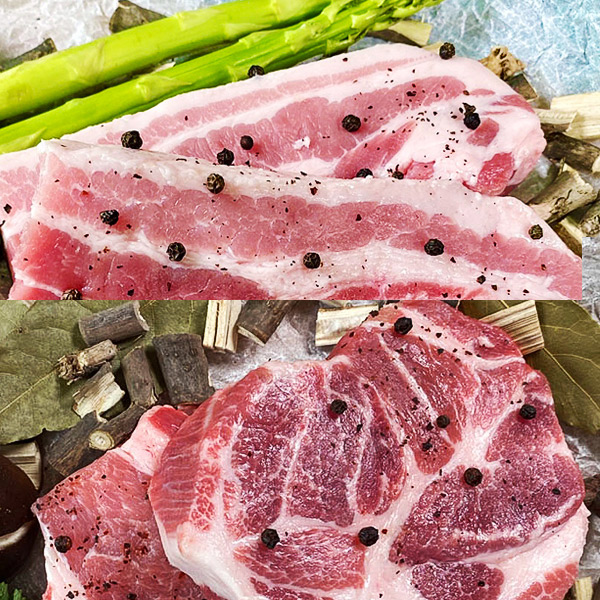 [푸를청][급냉] YBD품종 얼룩도야지 삼겹살 400g+목살 400g