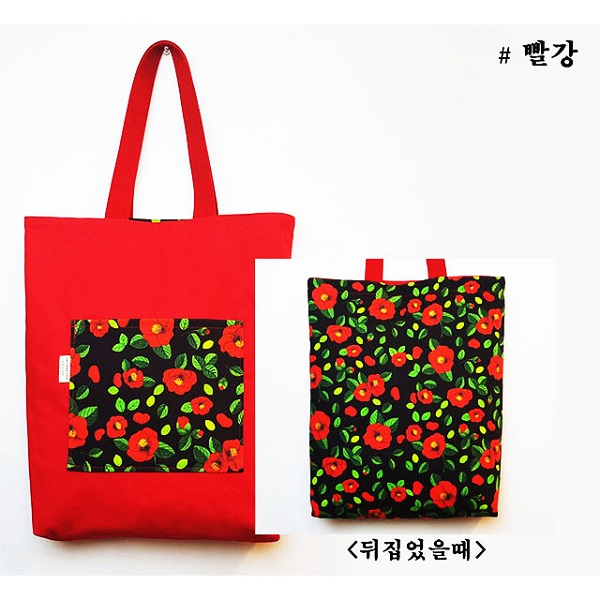 동백무늬 양면 기본 에코백_빨강