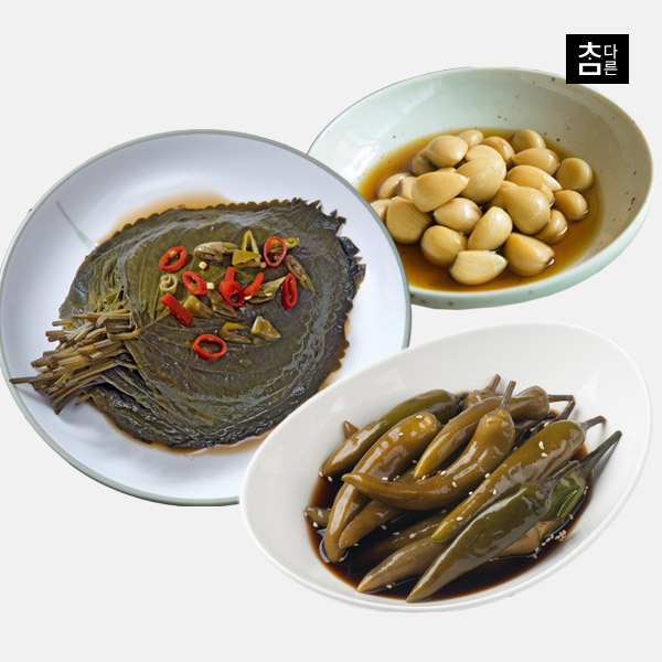 참다른 맛있는 반찬3종 간장고추장아찌,깐마늘장아찌,간장깻잎장아찌 1kg/2kg 택1