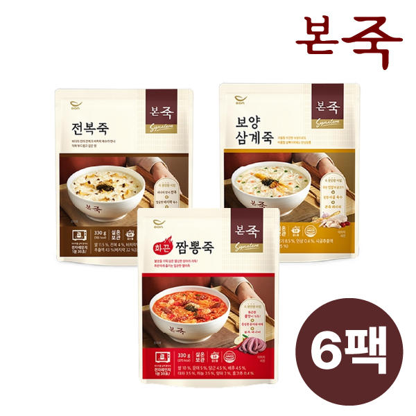본죽 스페셜 세트 330g*6팩 (전복죽2+보양삼계죽2+화끈짬뽕죽2)