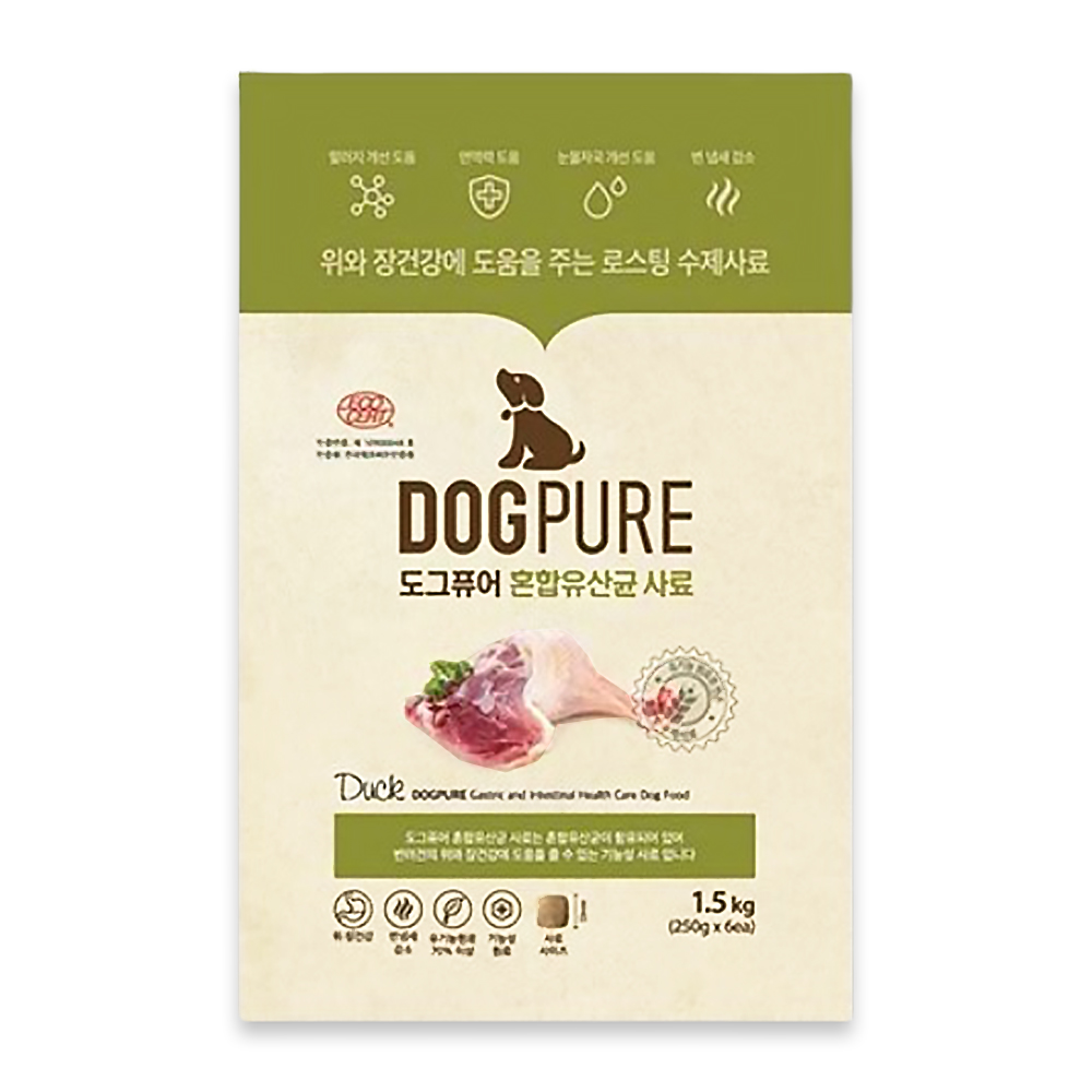 [도그퓨어] 유기농 원료 70%함유 강아지사료 3종 (뼈관절/눈물/유산균) 1.5kg