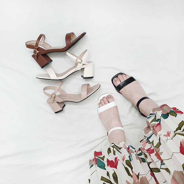 브먼 스퀘어 한줄 스트랩 빅사이즈 통굽 키높이 샌들7cm