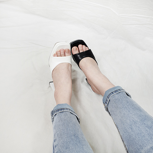 리린 스퀘어 가보시 통굽 키높이 슬리퍼 힐 10cm