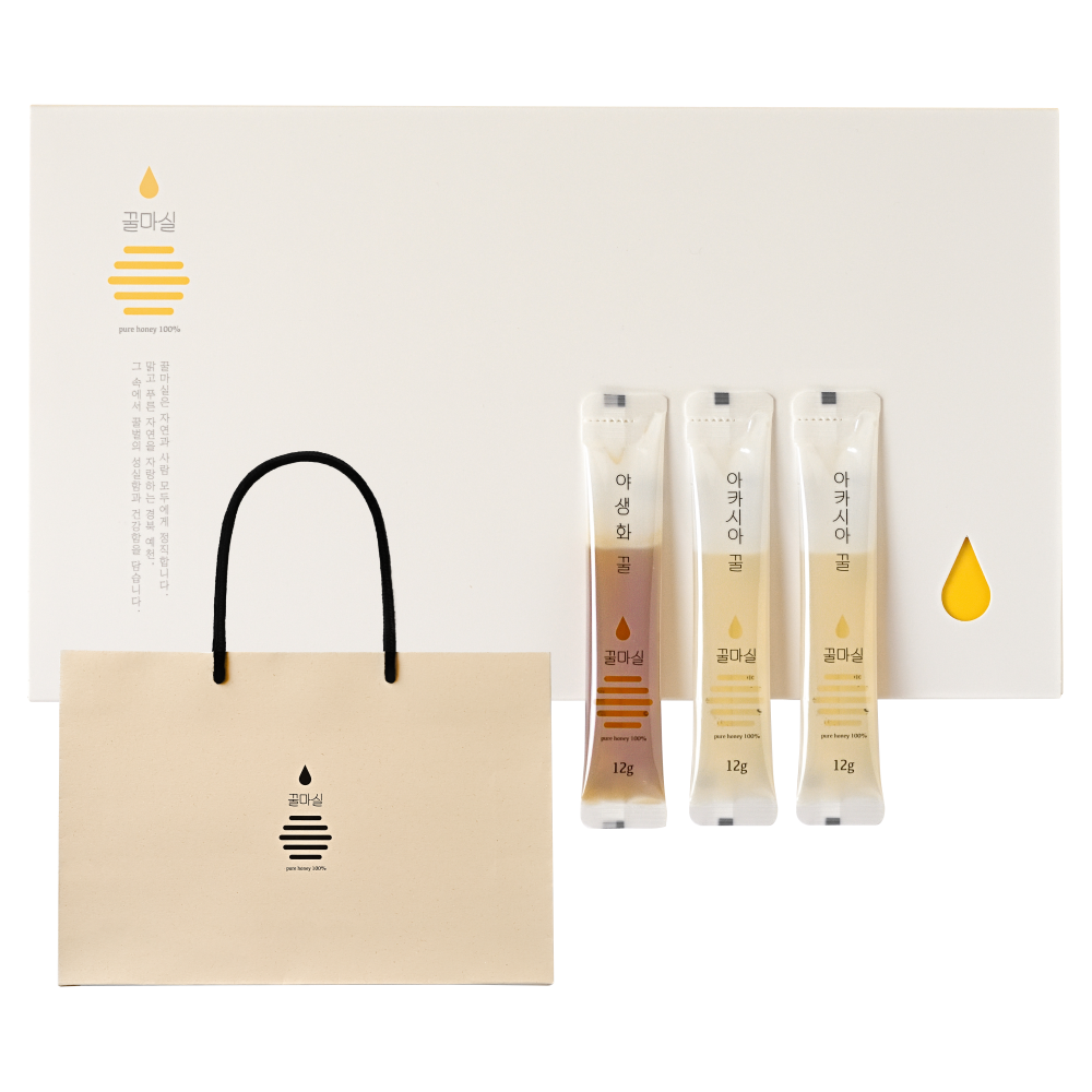 꿀마실 국산 천연 꿀스틱 30개입 선물세트 쇼핑백 포함