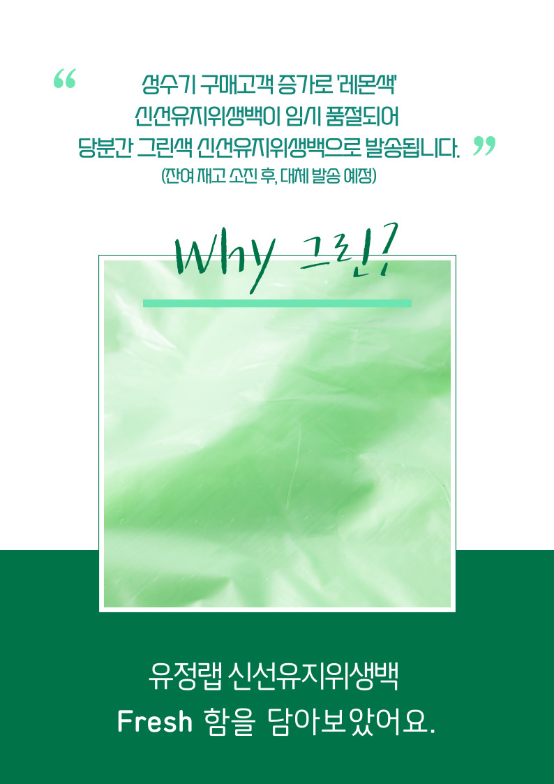 유정랩 프라임 신선유지위생백 중형 100매 식재료보관 그린백 과일야채소분