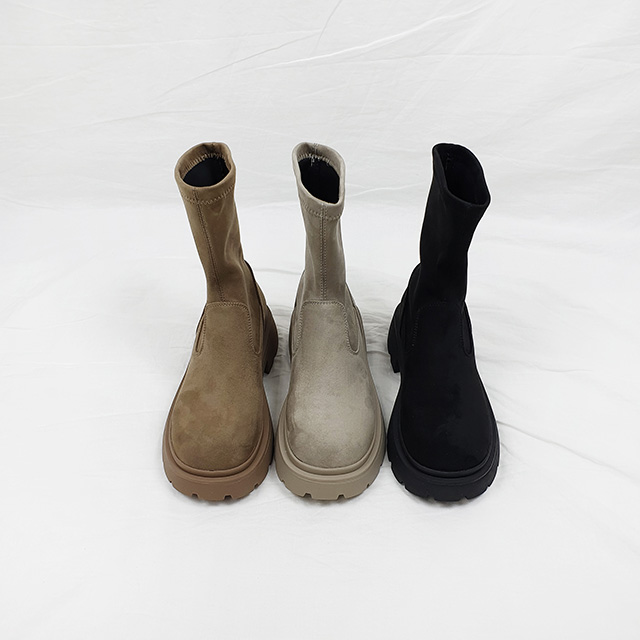 부르 스판 스웨이드 오버솔 키높이 통굽 부츠 5cm