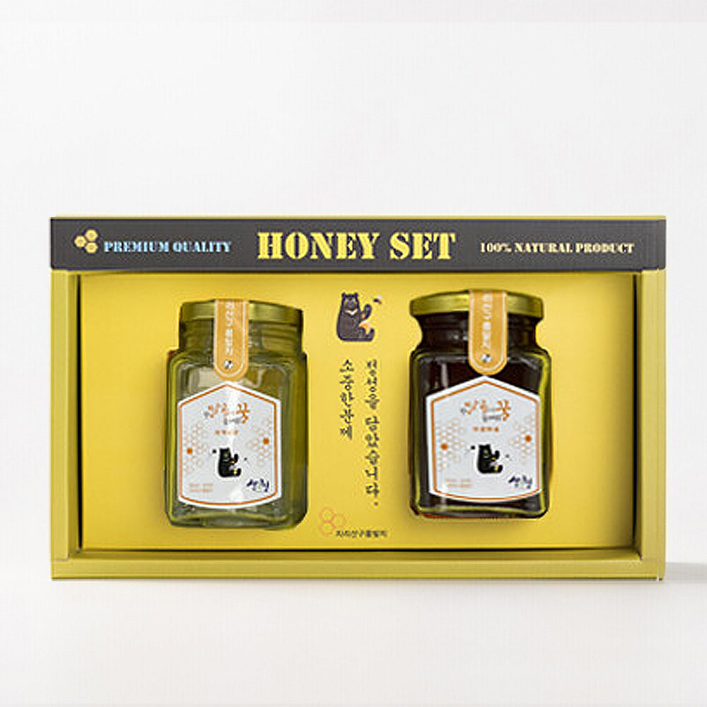 지리산 반달곰이 훔쳐먹은 산청 천연벌꿀 달곰꿀 유리병 250g 2종 선물세트 대표이미지 섬네일