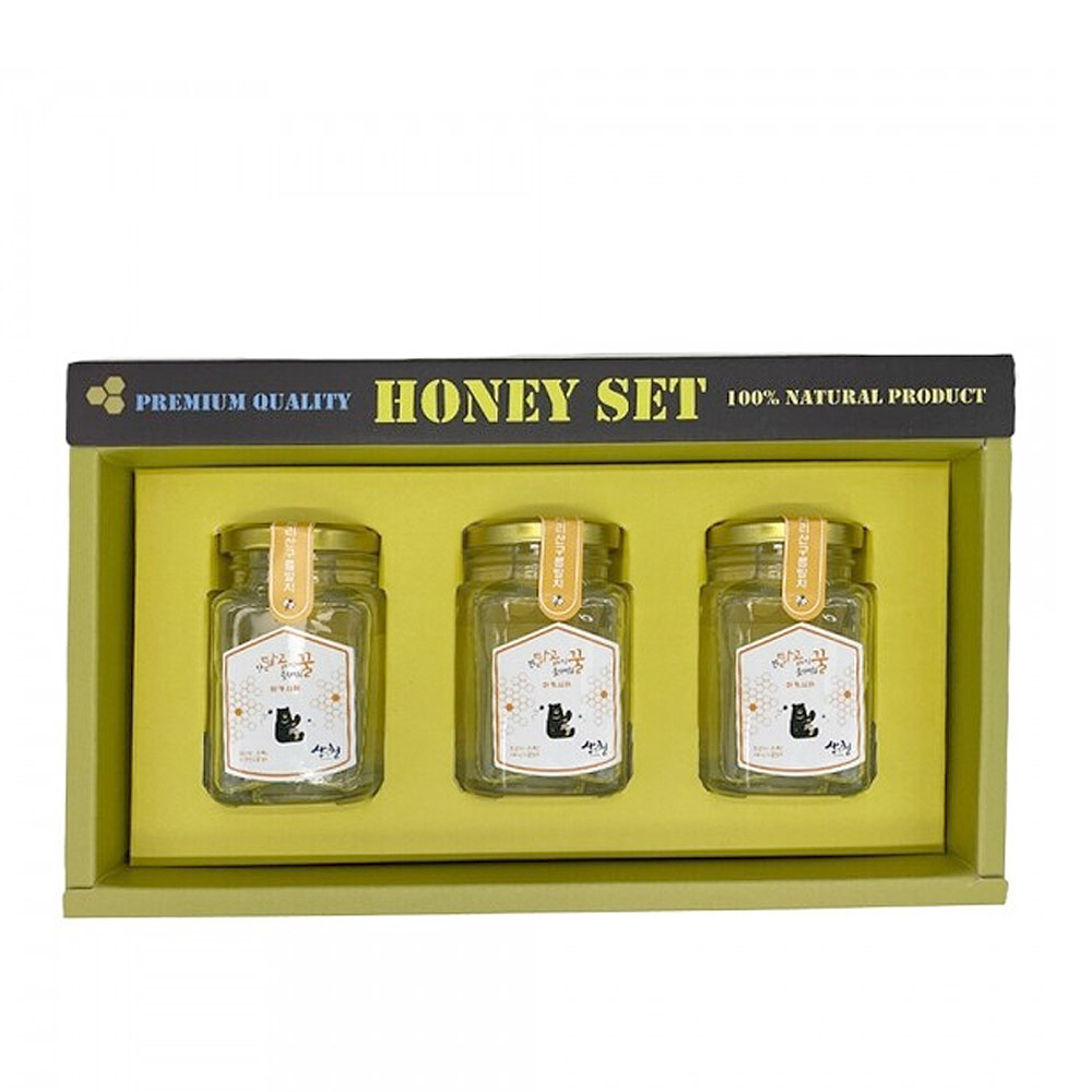 지리산 반달곰이 훔쳐먹은 산청 천연벌꿀 달곰꿀 유리병 250g 3종 선물세트