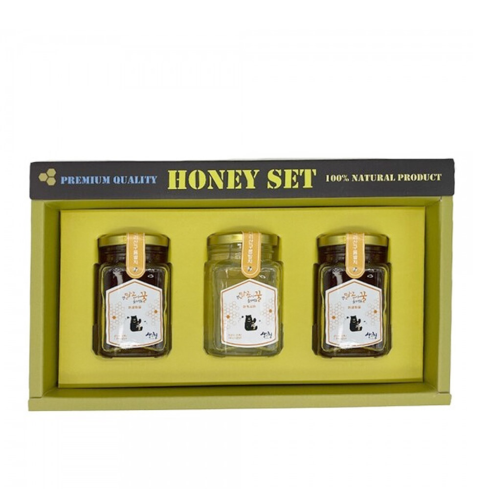 지리산 반달곰이 훔쳐먹은 산청 천연벌꿀 달곰꿀 유리병 250g 3종 선물세트