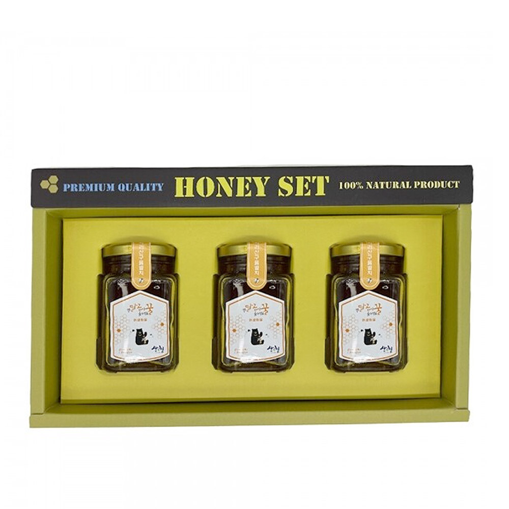 지리산 반달곰이 훔쳐먹은 산청 천연벌꿀 달곰꿀 유리병 250g 3종 선물세트