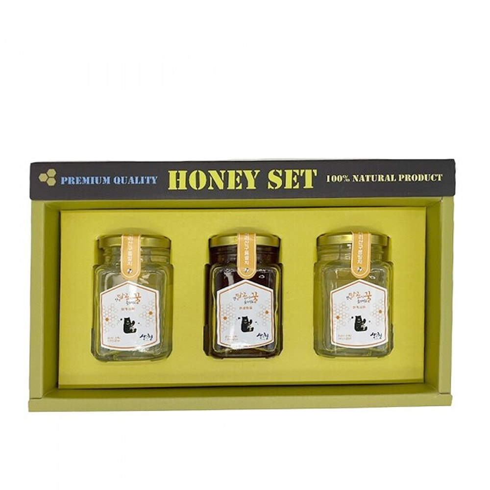지리산 반달곰이 훔쳐먹은 산청 천연벌꿀 달곰꿀 유리병 250g 3종 선물세트 대표이미지 섬네일