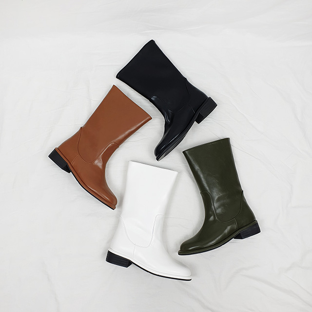 가미 라운드 심플 통굽 키높이 미들 부츠 4cm