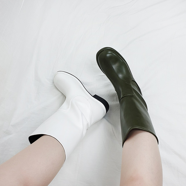 가미 라운드 심플 통굽 키높이 미들 부츠 4cm