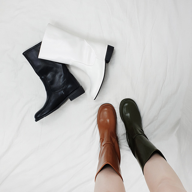 가미 라운드 심플 통굽 키높이 미들 부츠 4cm