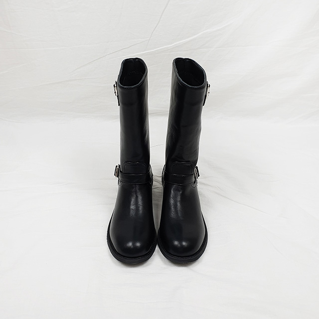 일라 블랙 하프 벨트장식 통굽 미들 부츠 4cm