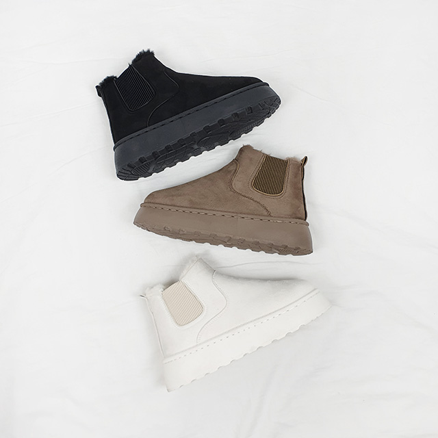 플타 첼시 밴딩 스웨이드 털안감 키높이 통굽 숏부츠 4cm