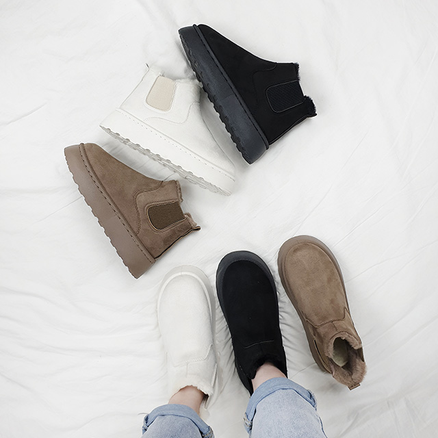 플타 첼시 밴딩 스웨이드 털안감 키높이 통굽 숏부츠 4cm