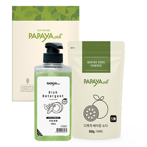 파파야플러스 주방세제&소다 500ml 2종 (본품+베이킹소다+선물박스) 