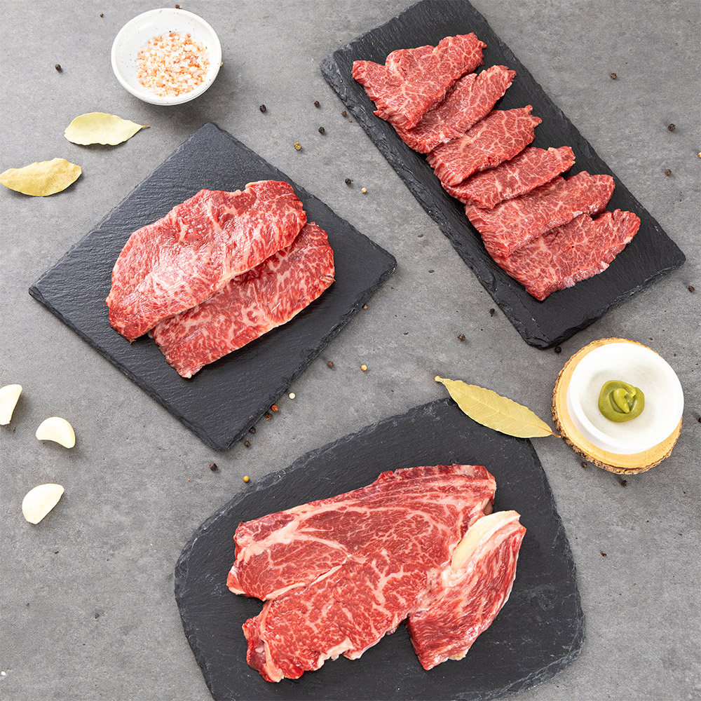 [한성가횡성한우]정품 횡성한우 투뿔등급 구이세트 1호 600g(등심200g,채끝 200g,특수부위 200g)