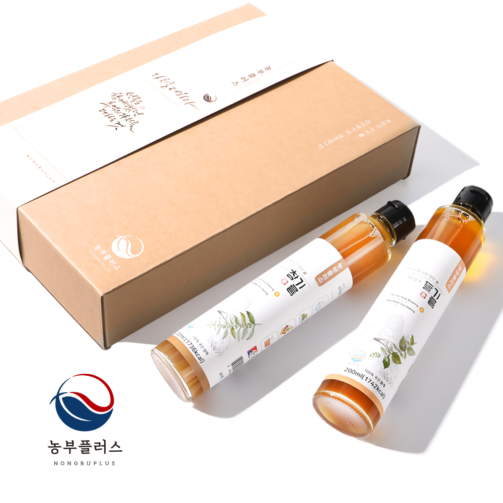 농부플러스 국산 냉압착 생들기름 저온착유 들기름 참기름 200ml 2병 선물세트