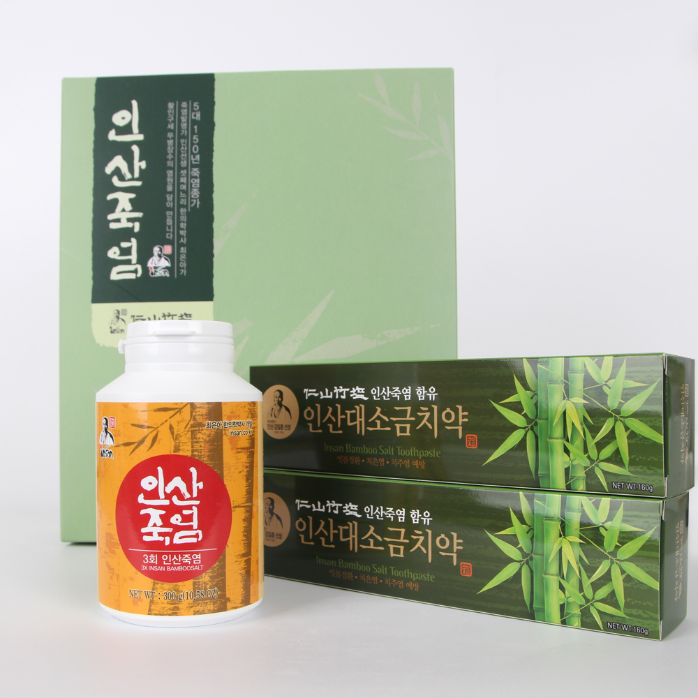 인산죽염 3회 죽염 치약 선물세트 [분말 300g 치약 2개]