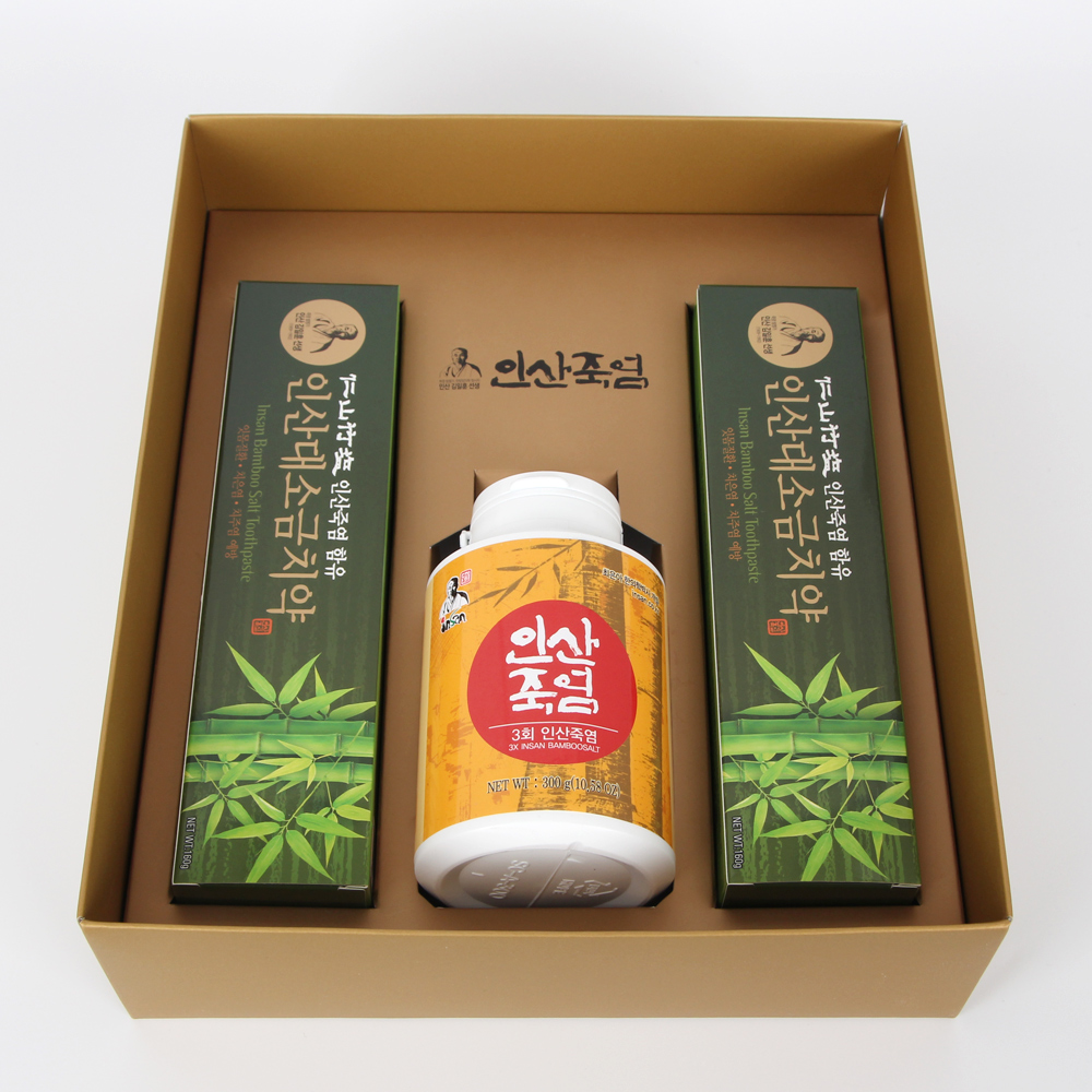 인산죽염 3회 죽염 치약 선물세트 [분말 300g 치약 2개]